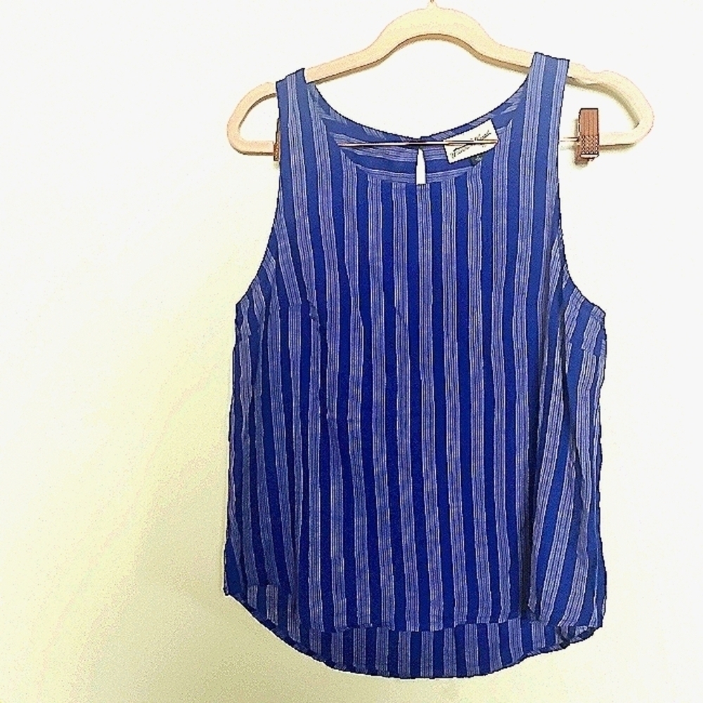 Universal Thread Blue and Purple Vertical Stripe Sleeveless Linen Blend Blouse